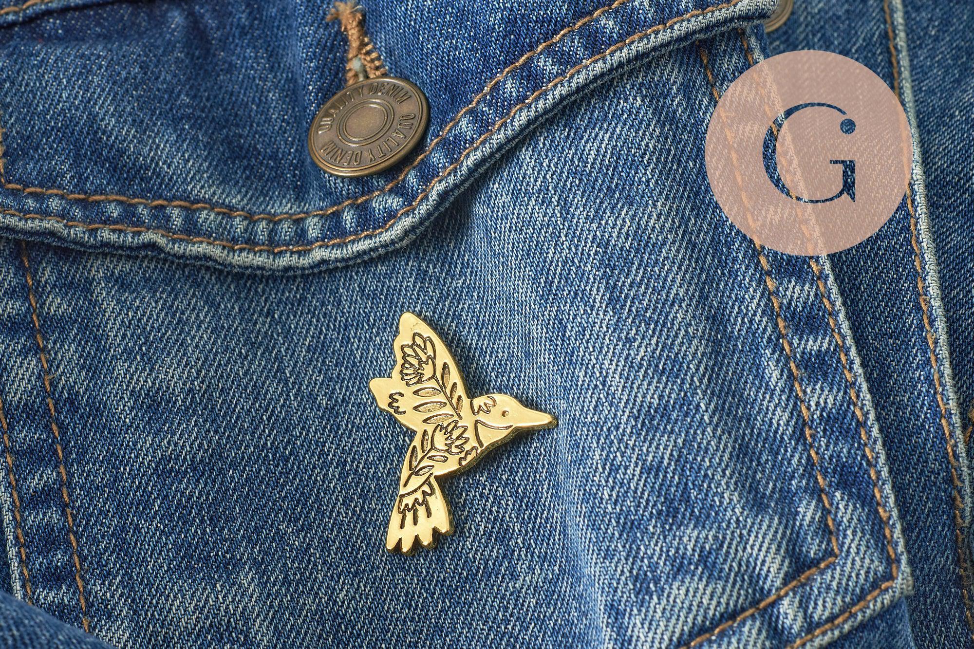 Broche oiseau colibri acier 304 inoxydable doré 30mm, x1 (G9783)