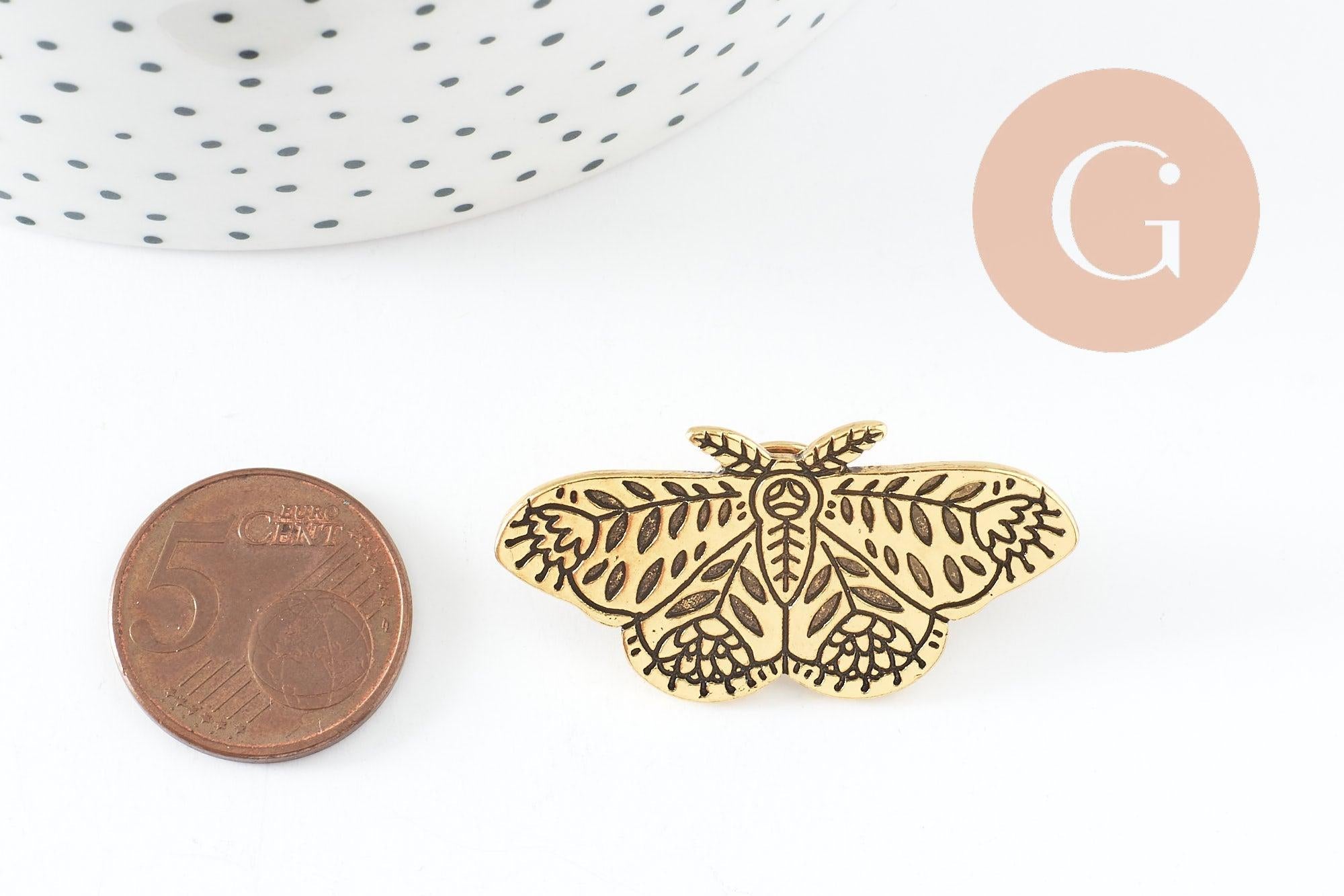 Broche papillon gravée acier 304 inoxydable doré 41mm, x1 (G9787)