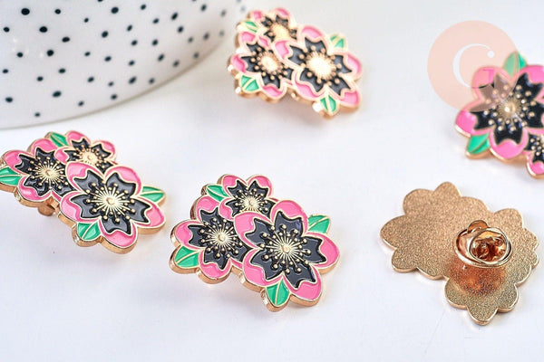 Broche pins Fleurs motif végétal doré émail,broche dorée, décoration veste, 30x25mm,x1 G5555