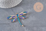 Broche pin Libélula insecto alado zamac dorado azul 74x50mm, x1 VÁLIDO