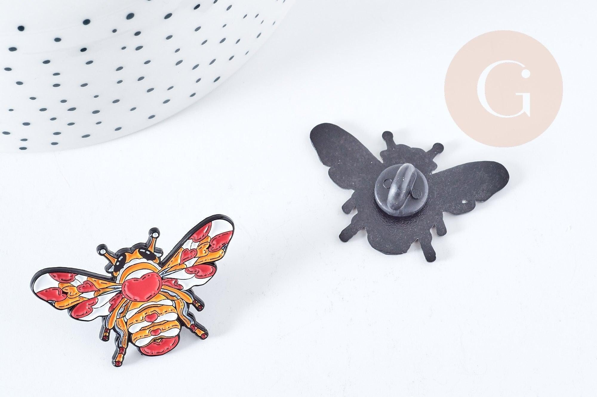 Broche pin's abeille insecte ailé émaillé 40mm, x1 (G8503)