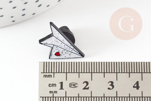 Broche pins avion en papier coeur émaillé blanc rouge 22.5mm,broche customisation vêtement x1 G9299