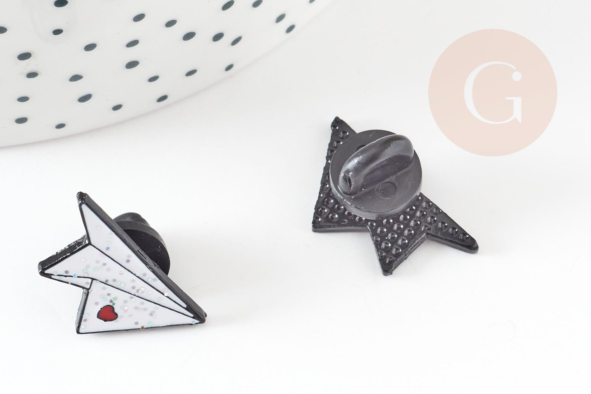 Broche pins avion en papier coeur émaillé blanc rouge 22.5mm,broche customisation vêtement x1 (G9299)