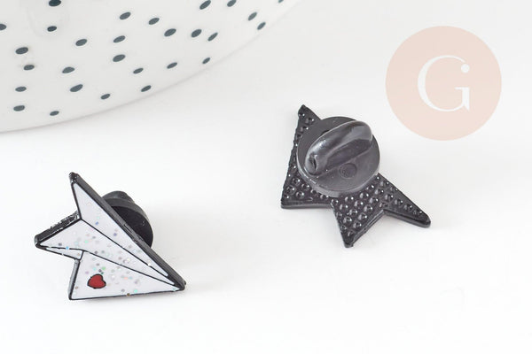 Broche pins avion en papier coeur émaillé blanc rouge 22.5mm,broche customisation vêtement x1 G9299