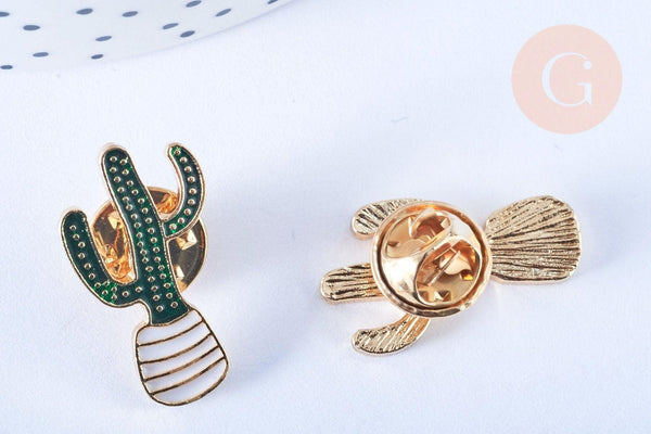 Broche pins cactus émail vert doré émail 25x14mm,broche dorée,décoration veste,x1 G6620