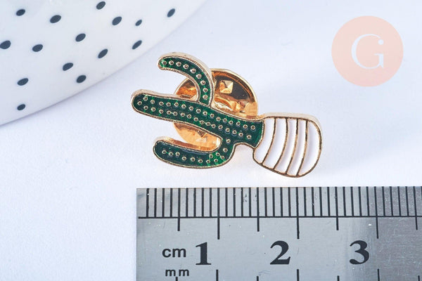 Broche pins cactus émail vert doré émail 25x14mm,broche dorée,décoration veste,x1 G6620