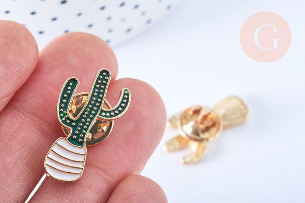 Broche pins cactus émail vert doré émail 25x14mm,broche dorée,décoration veste,x1 G6620