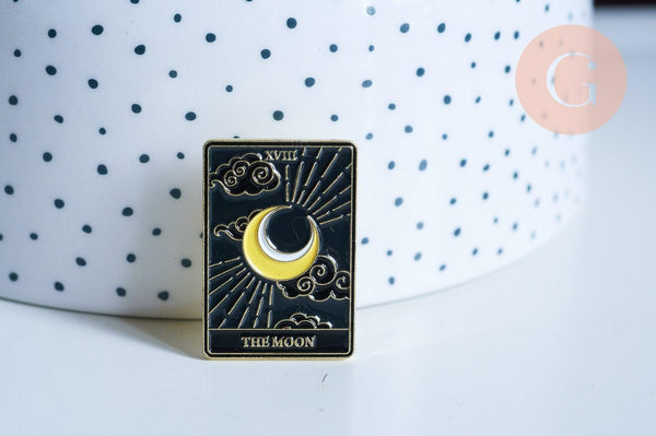 Broche pins carte tarot La lune mystique émail noir doré émail 30.5mm,broche dorée,décoration veste,x1 G6718
