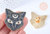 Broche pins chat noir mystique doré émail noir 37.5mm,broche dorée,décoration veste,x1 (G5550)