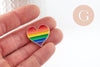 Broche pins coeur LGBT zamac doré arc-en-ciel 23mm, x1 (G9458)