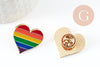 Broche pins coeur LGBT zamac doré arc-en-ciel 23mm, x1 (G9458)