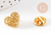Broche pins coeur Plexiglas doré à paillettes 20mm, x1 (G10532)