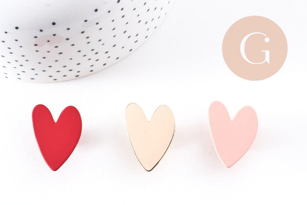 Broche pins coeur zamac doré émaillé 29mm, x1 (G10139)