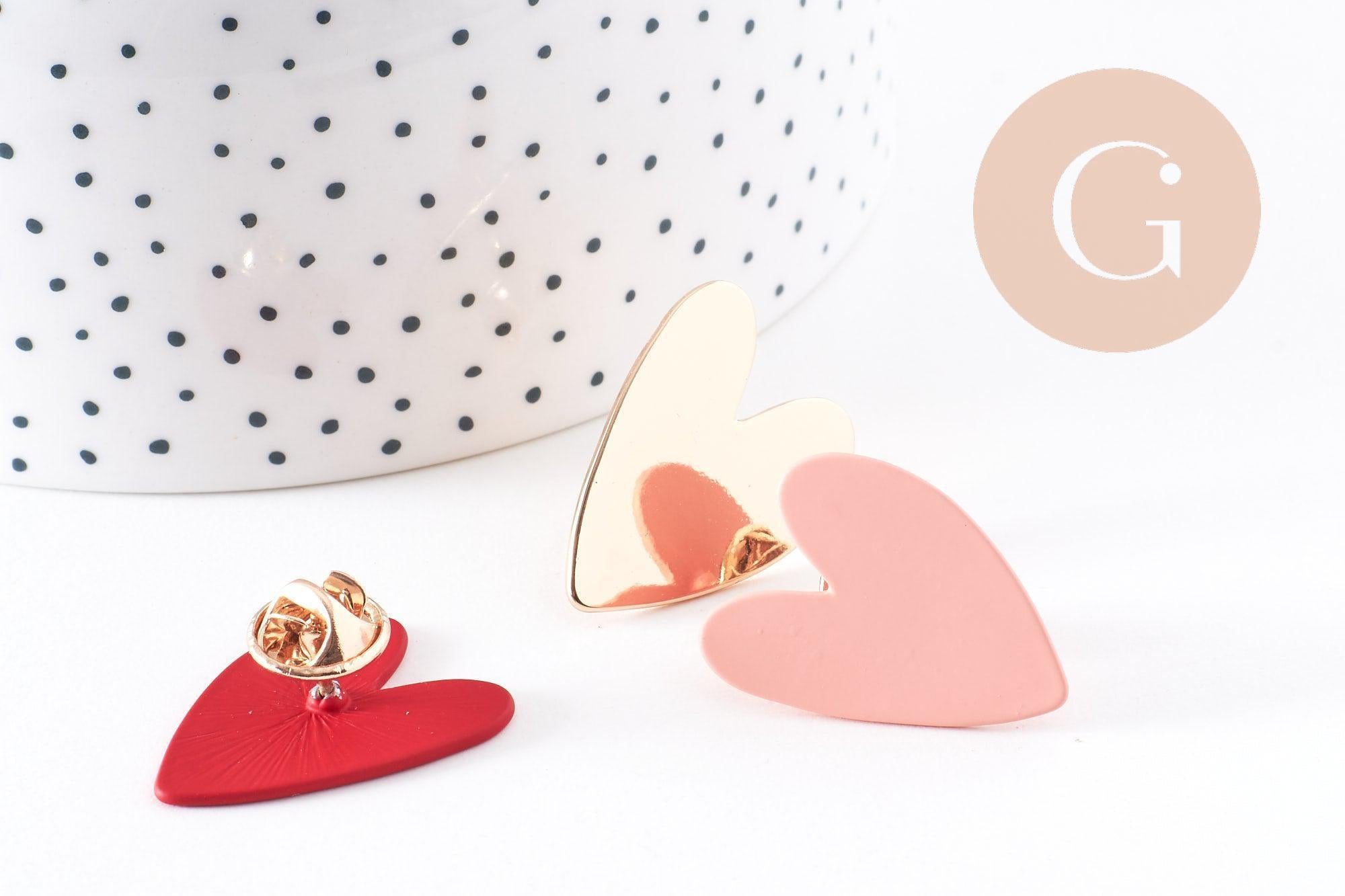 Broche pins coeur zamac doré émaillé 29mm, x1 (G10139)