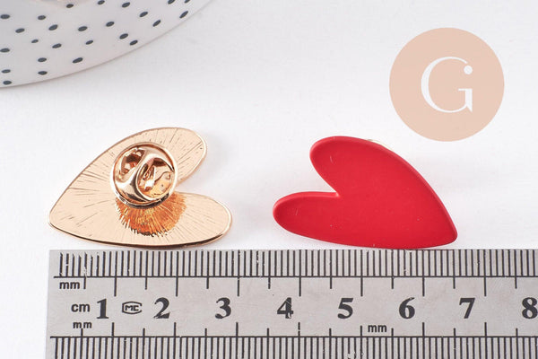 Broche pins coeur zamac doré émaillé 29mm, x1 (G10139)