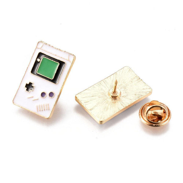 Broche pins console portable jeux vidéos doré émail noir 24x15mm, x1 (G5899)