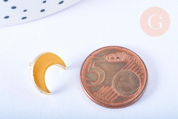 Broche pins croissant de lune mystique émail jaune doré émail 11x12.5mm, x1 (G6621)