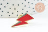 Broche pin's éclair zamac doré émail rouge 28mm, x1 (G9745)