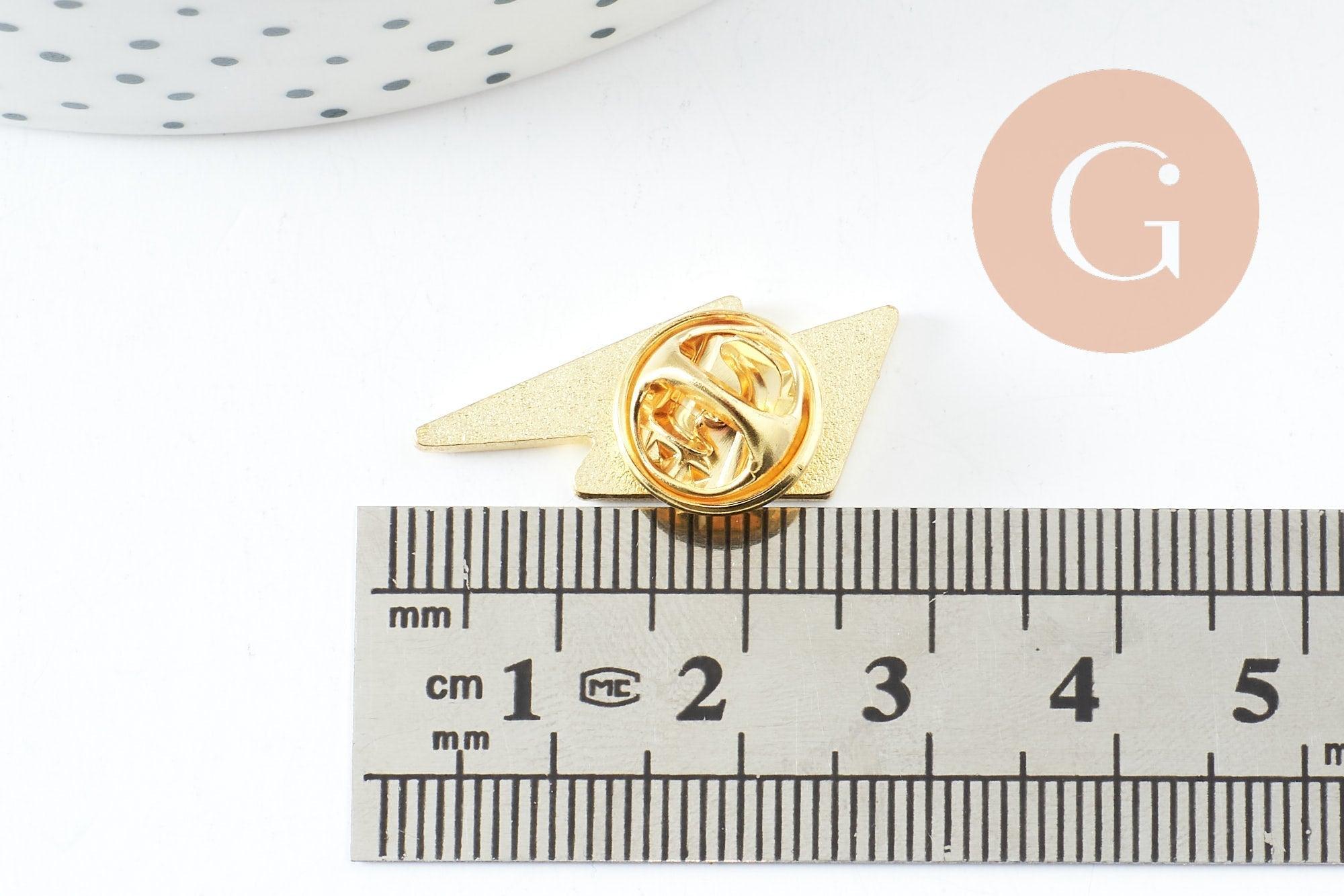 Broche pin's éclair zamac doré émail rouge 28mm, x1 (G9745)