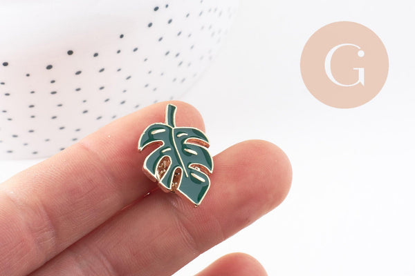 Broche pins feuille monsterosa motif végviergesétal doré émail 25mm ,x1 (G5745)