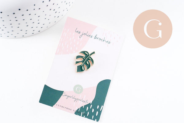 Broche pins feuille monsterosa motif végviergesétal doré émail 25mm ,x1 (G5745)