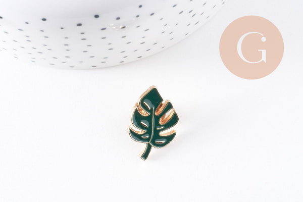 Broche pins feuille monsterosa motif végviergesétal doré émail 25mm ,x1 (G5745)