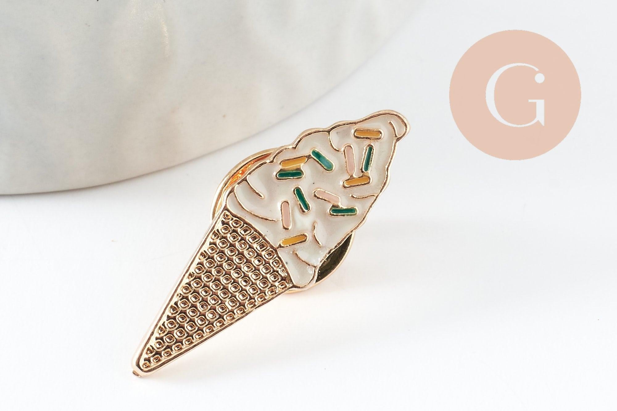 Broche pins glace à l'italienne émaillé 28.5mm, idée cadeau EVJF anniversaire x1 (G9472)