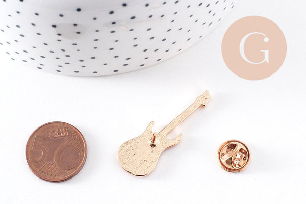 Broche pins guitare émail rouge doré 42mm, x1 (G10168)