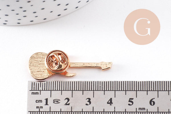 Broche pins guitare émail rouge doré 42mm, x1 (G10168)