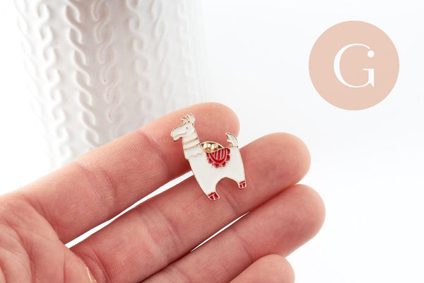 Broche pin's lama alpaca zamac doré émail 27mm, x1 (G9516)
