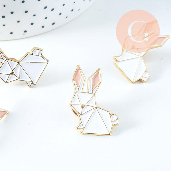 Broche pins lapin origami doré émail 31.5x23mm,broche dorée, décoration veste,x1 G6375
