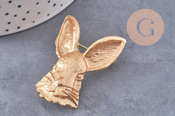 Broche pins lapin origami doré ou argenté émail 54mm, x1 (G10352)