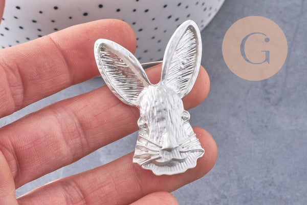 Broche pins lapin origami doré ou argenté émail 54mm, x1 (G10352)
