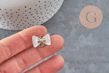 Broche pin's noeud blanc plastique & fer doré 18.5mm, x1 (G11331)-Broches et épinglettes-Gingerlily Perles