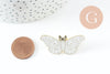 Broche pins papillon blanc mystique zamac doré 39mm, x1 (G9743)