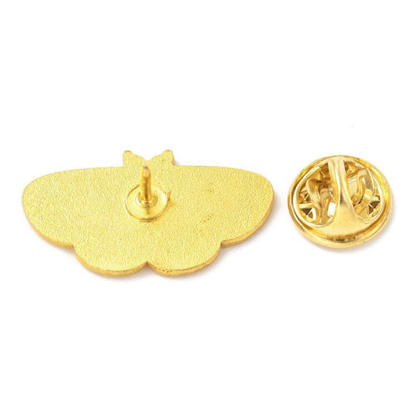 Broche pins papillon mystique doré émail rose 27.5mm, x1 (G5544)