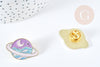 Broche pins planète éclair doré émail 32mm,broche dorée, décoration veste,x1 G8512