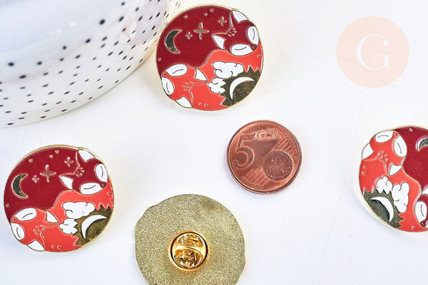 Broche pins renard roux doré Yin Yang émaillé 30x30mm,x1 (G5554)