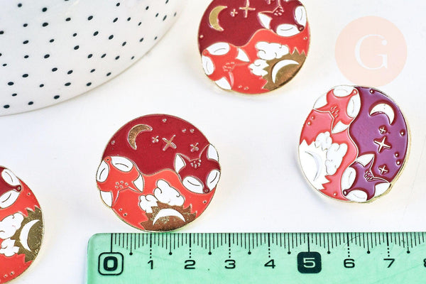 Broche pins renard roux doré Yin Yang émaillé 30x30mm,x1 (G5554)