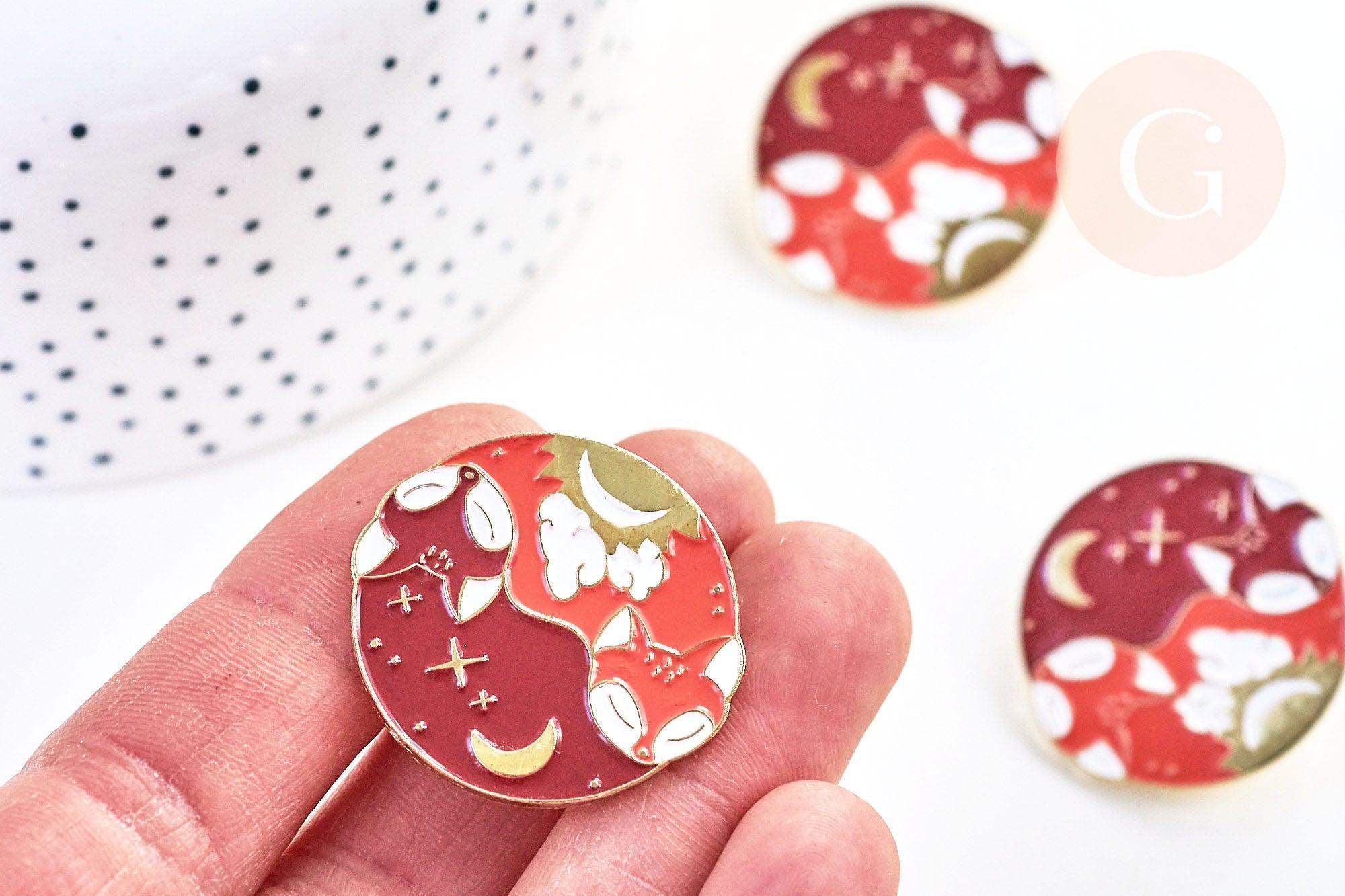 Broche pins renard roux doré Yin Yang émaillé 30x30mm,x1 (G5554)