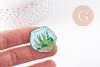 Broche pins terrarium plante avec émail 37.5mm, décoration veste, x1 (G5671)