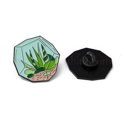 Broche pins terrarium plante avec émail 37.5mm, décoration veste, x1 (G5671)
