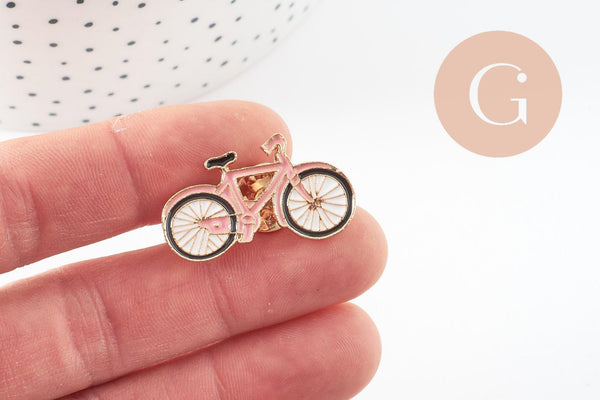Broche pins vélo bicyclette émaillé rose 31.5mm, x1 (G9537)