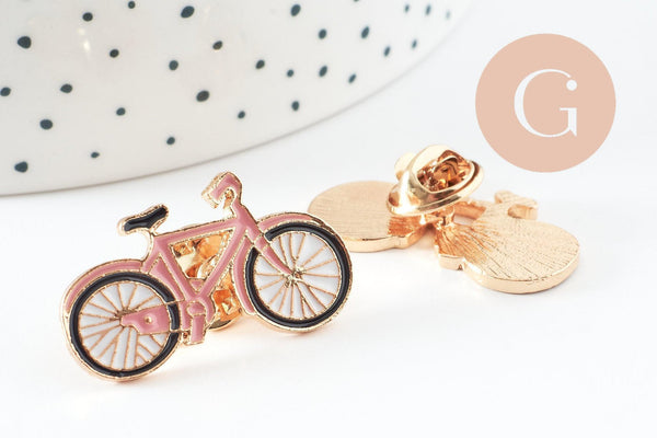 Broche pins vélo bicyclette émaillé rose 31.5mm, x1 (G9537)