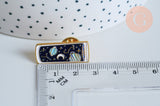Broche pins verre mystique lune et étoiles émail bleu doré émail 27.5mm,décoration veste,x1 (G6716)