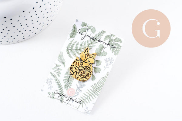 Broche renard gravée acier 304 inoxydable doré 35mm, décoration veste, x1 (G9782)