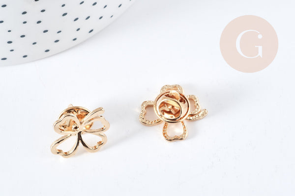 Broche trèfle à 4 feuilles laiton doré 48mm, x1 (G8498)