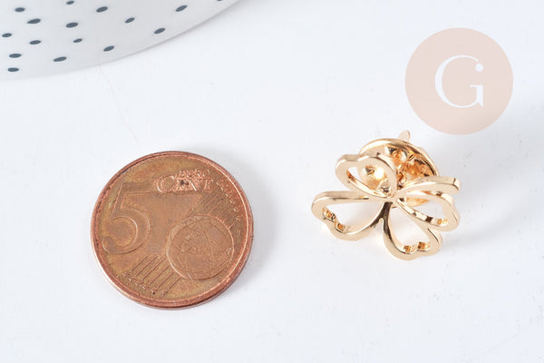 Broche trèfle à 4 feuilles laiton doré 48mm, x1 (G8498)