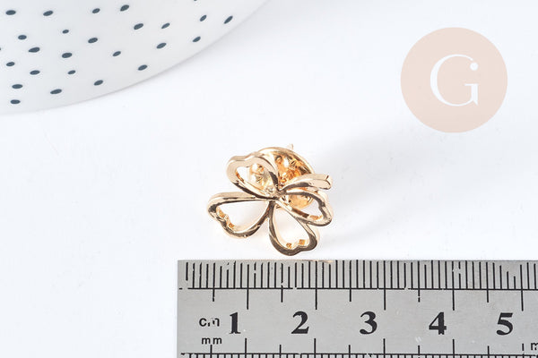 Broche trèfle à 4 feuilles laiton doré 48mm, x1 (G8498)