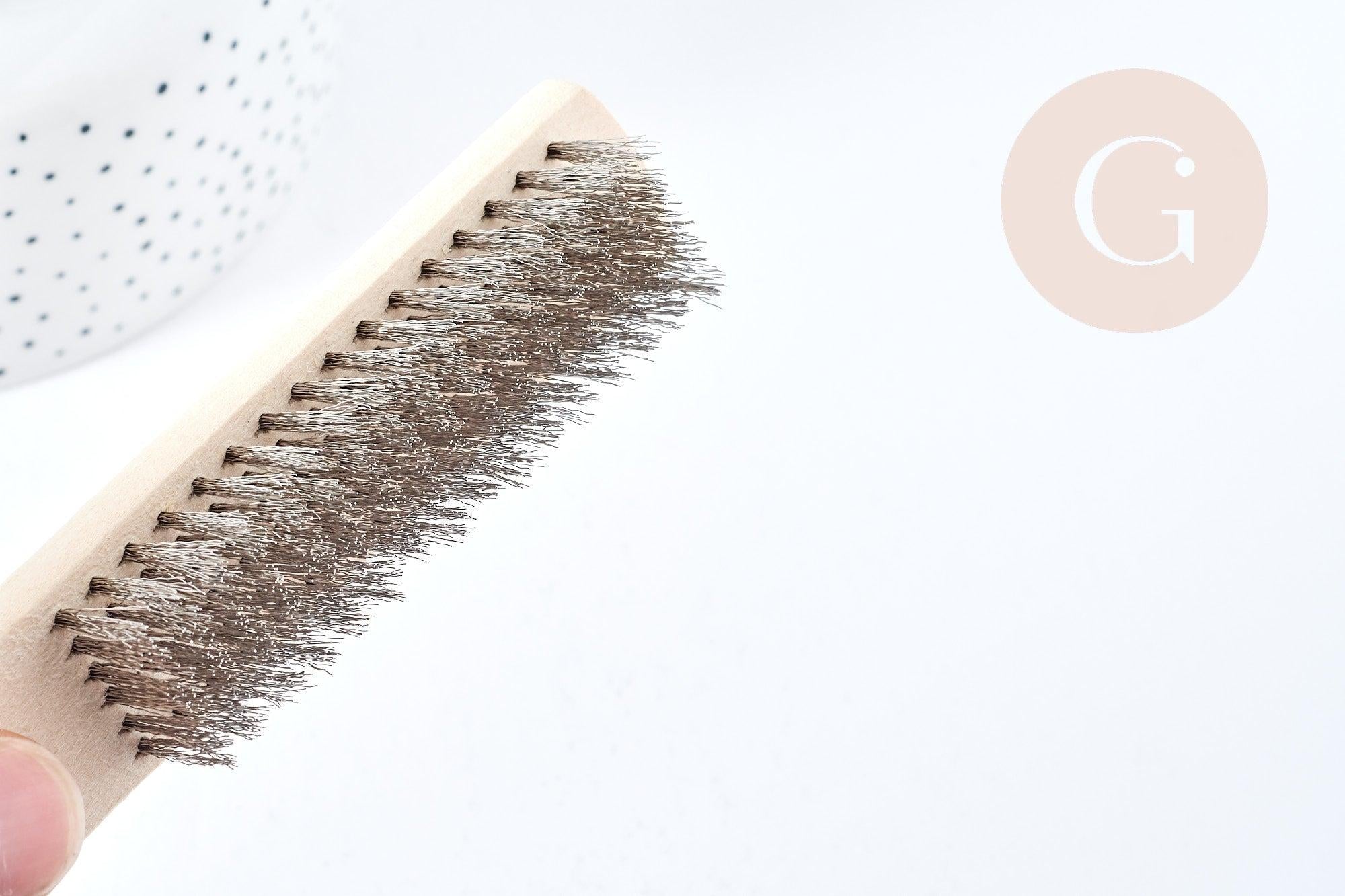 Brosse métallique nettoyage bijoux en bois et acier inoxydable 20 mm, x1 (G7065)